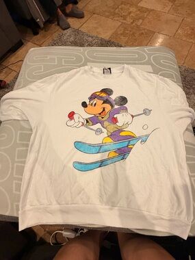 Disney White Graphic Mickey Ski Pullover with Bright Accents